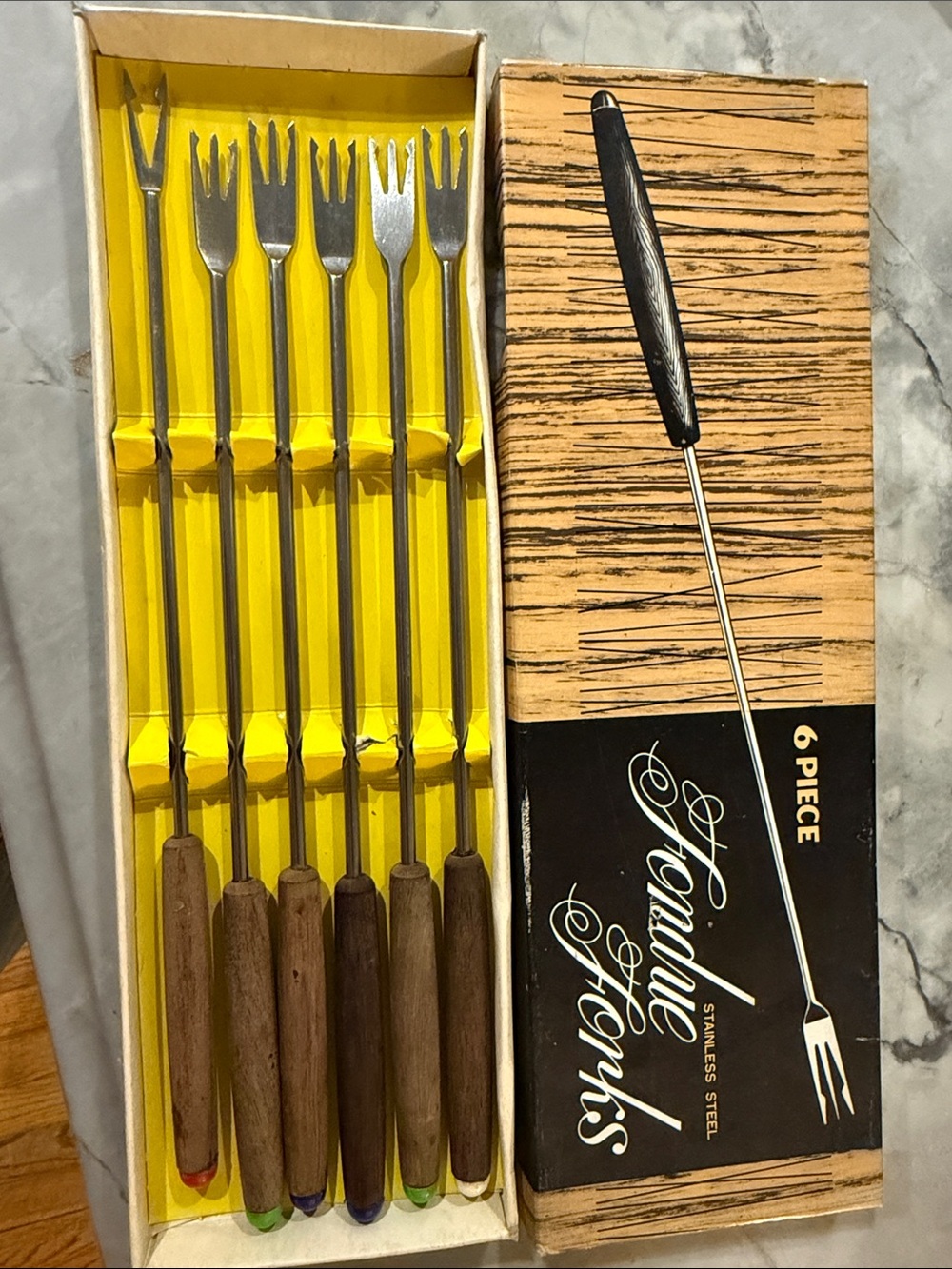 Fondue Forks 6-Piece Set with Wood Handles - Stainless Steel